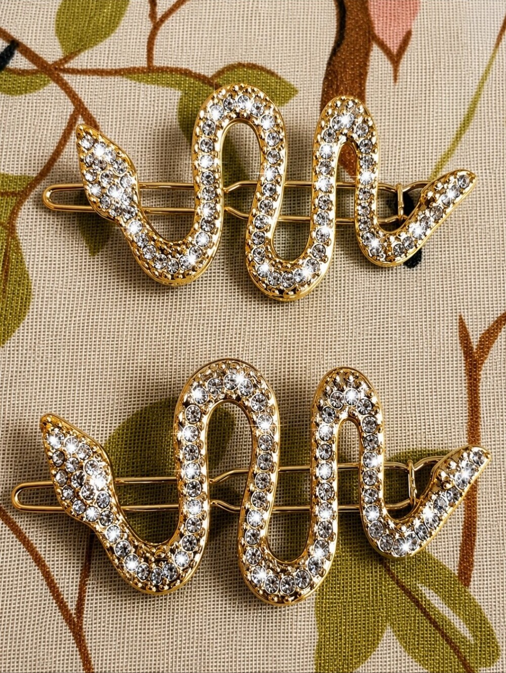 Cobra Snake Serpent Venomous Gold Tone Clear Rhinestone Barrettes Hair Jewelry